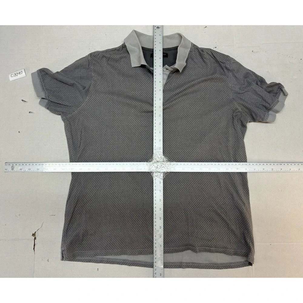 Banana Republic Luxury Touch Polo Shirt Mens‎ Large Grey Pima Cotton Micro Print